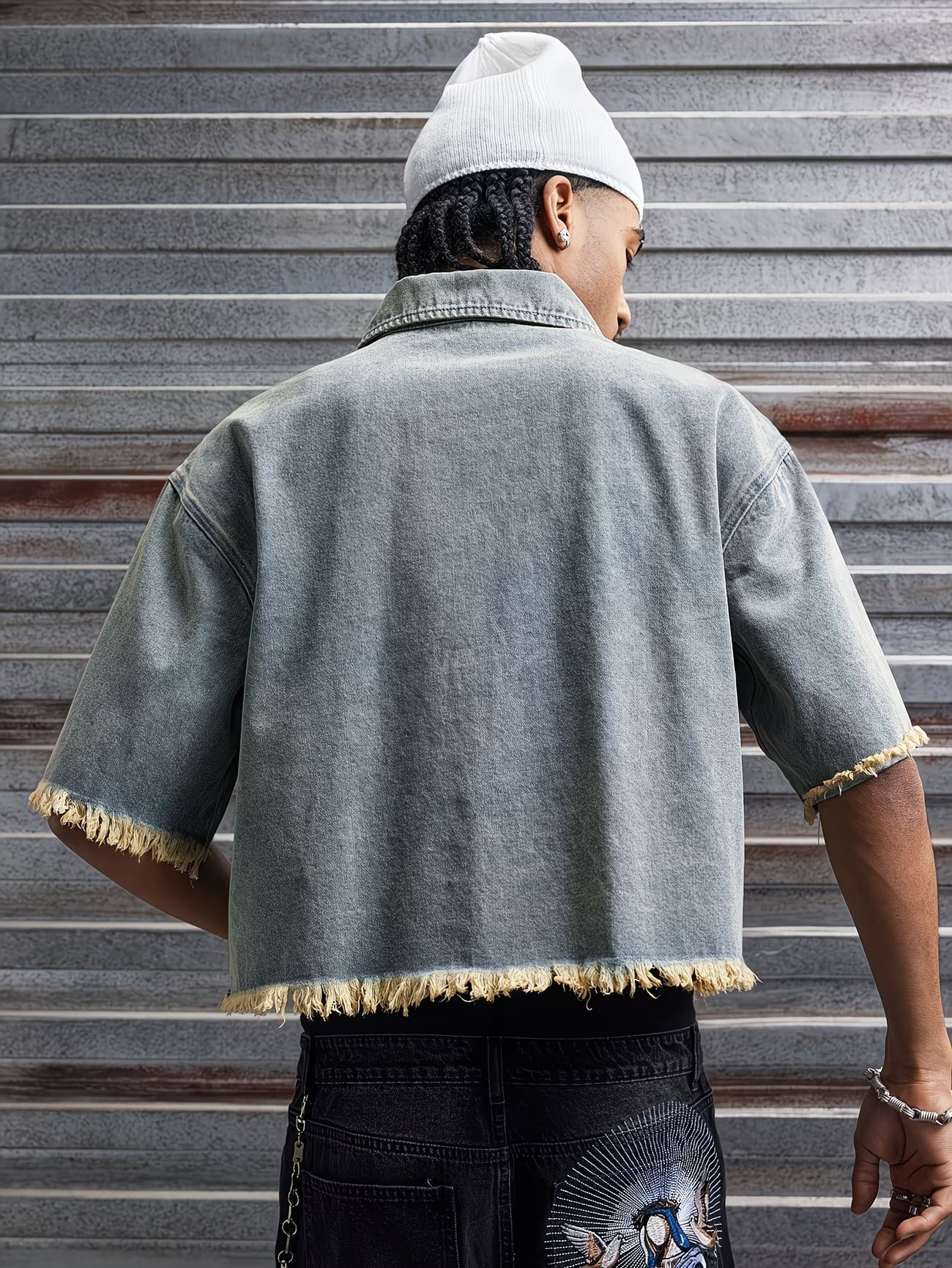 Men’s Cropped Shirt with Frayed Accents