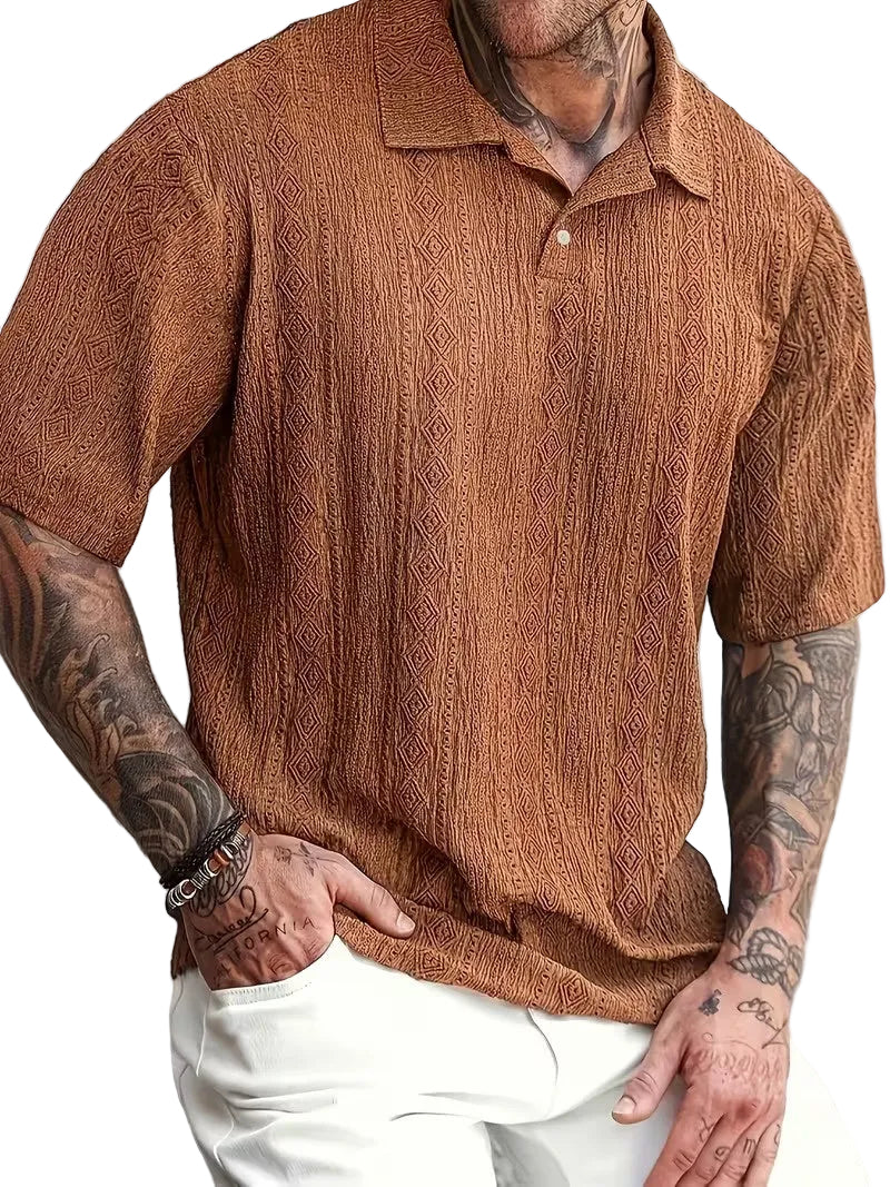 Men’s Short Sleeve Polo Shirt with Textured Pattern