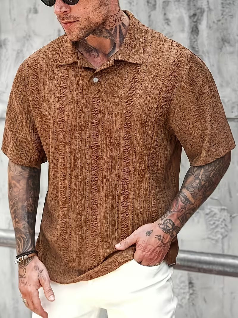 Men’s Short Sleeve Polo Shirt with Textured Pattern