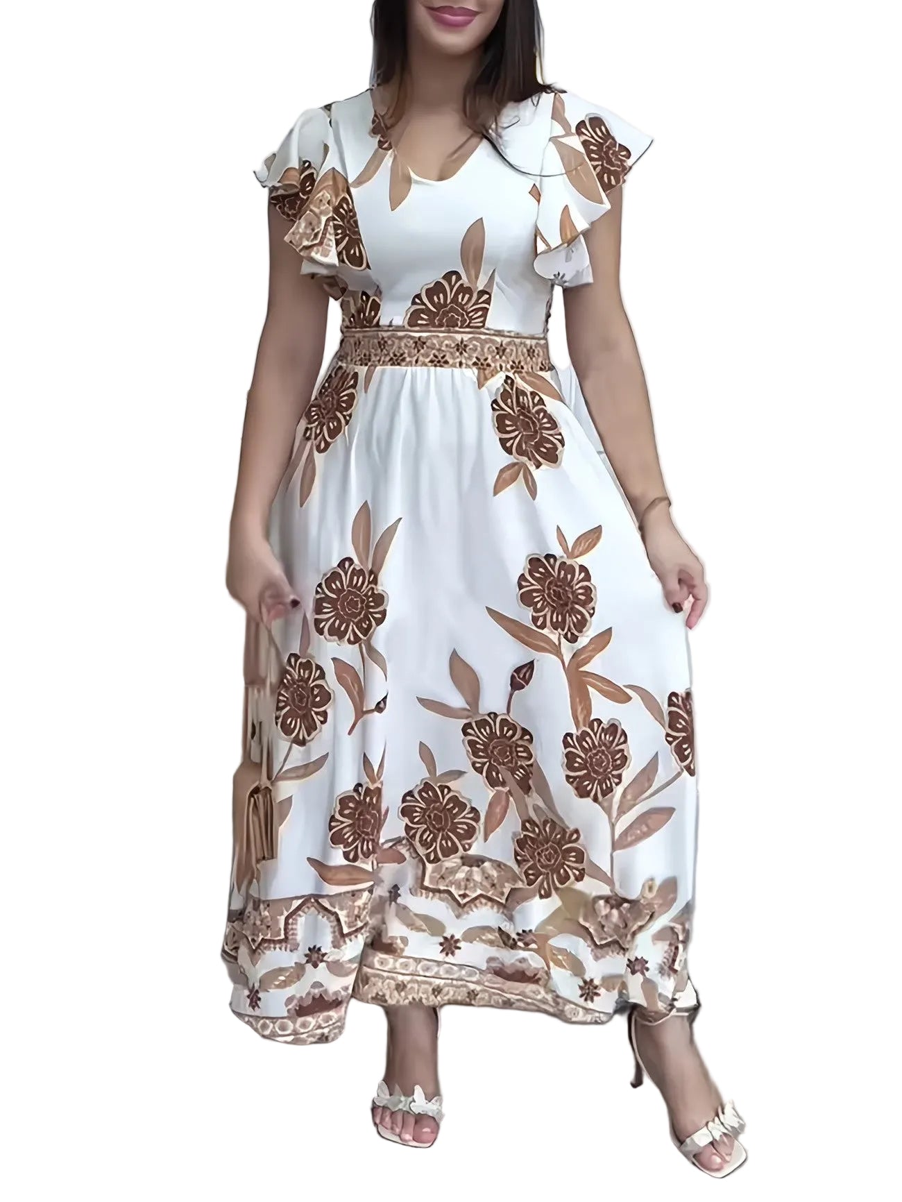 Women's Floral Maxi Dress with Smocked Back Panel
