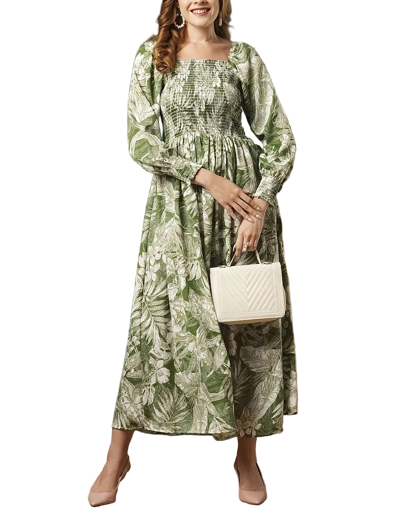 Women's Midi Dress with Botanical Print