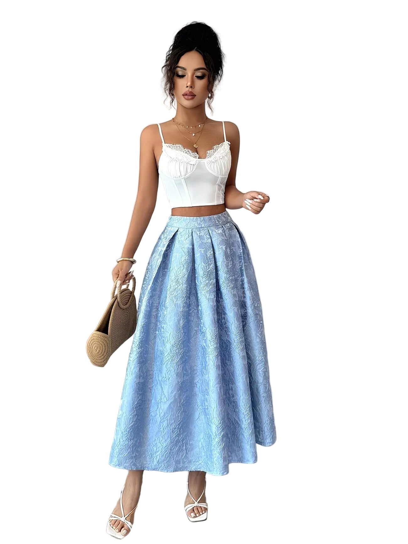 Women's Midi Skirt with Textured Floral Pattern