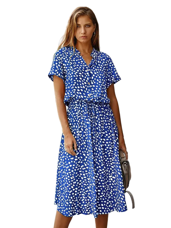 Women's Midi Dress with Tie Waist and Button Front