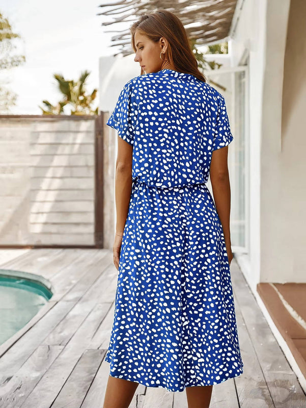 Women's Midi Dress with Tie Waist and Button Front