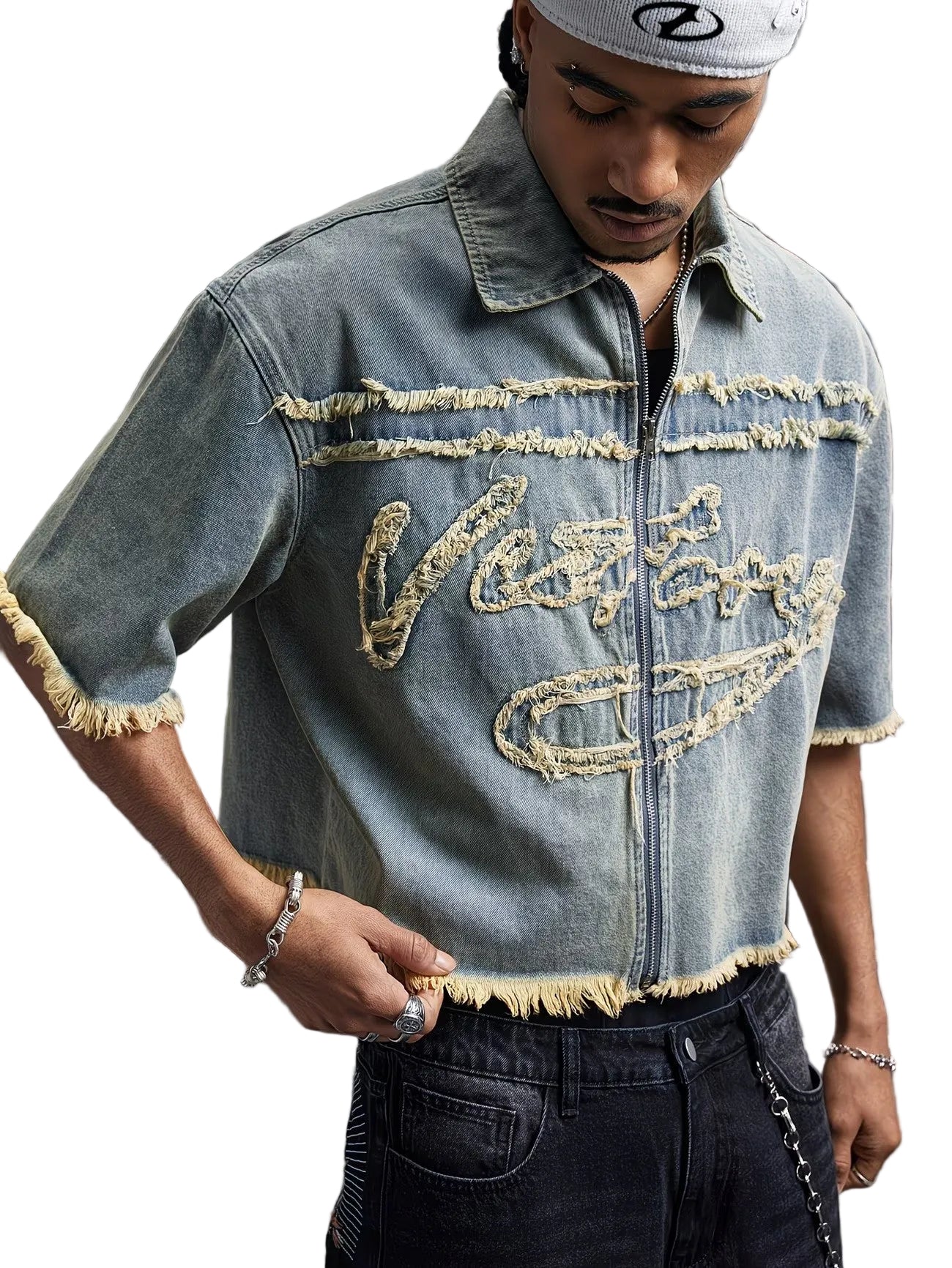 Men’s Cropped Shirt with Frayed Accents