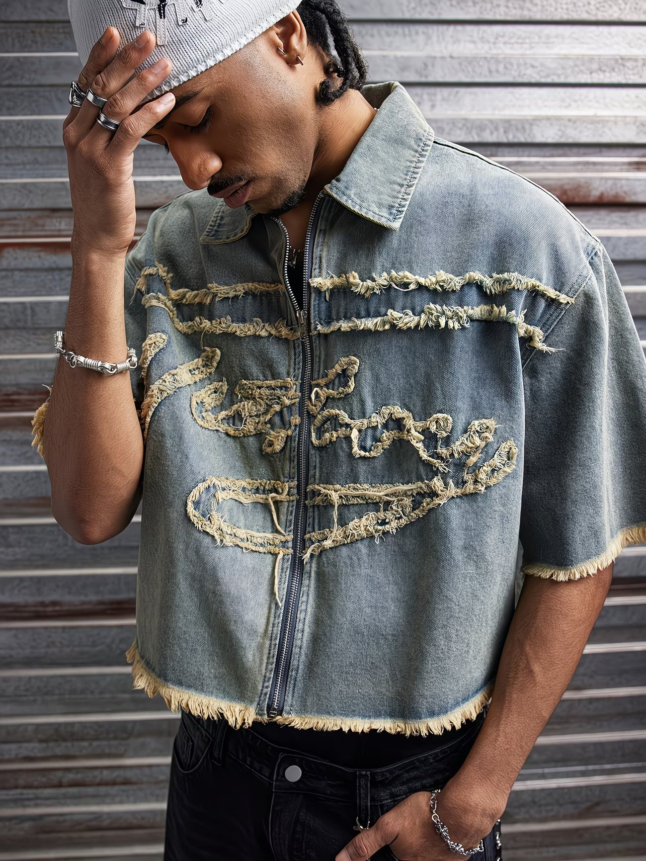 Men’s Cropped Shirt with Frayed Accents