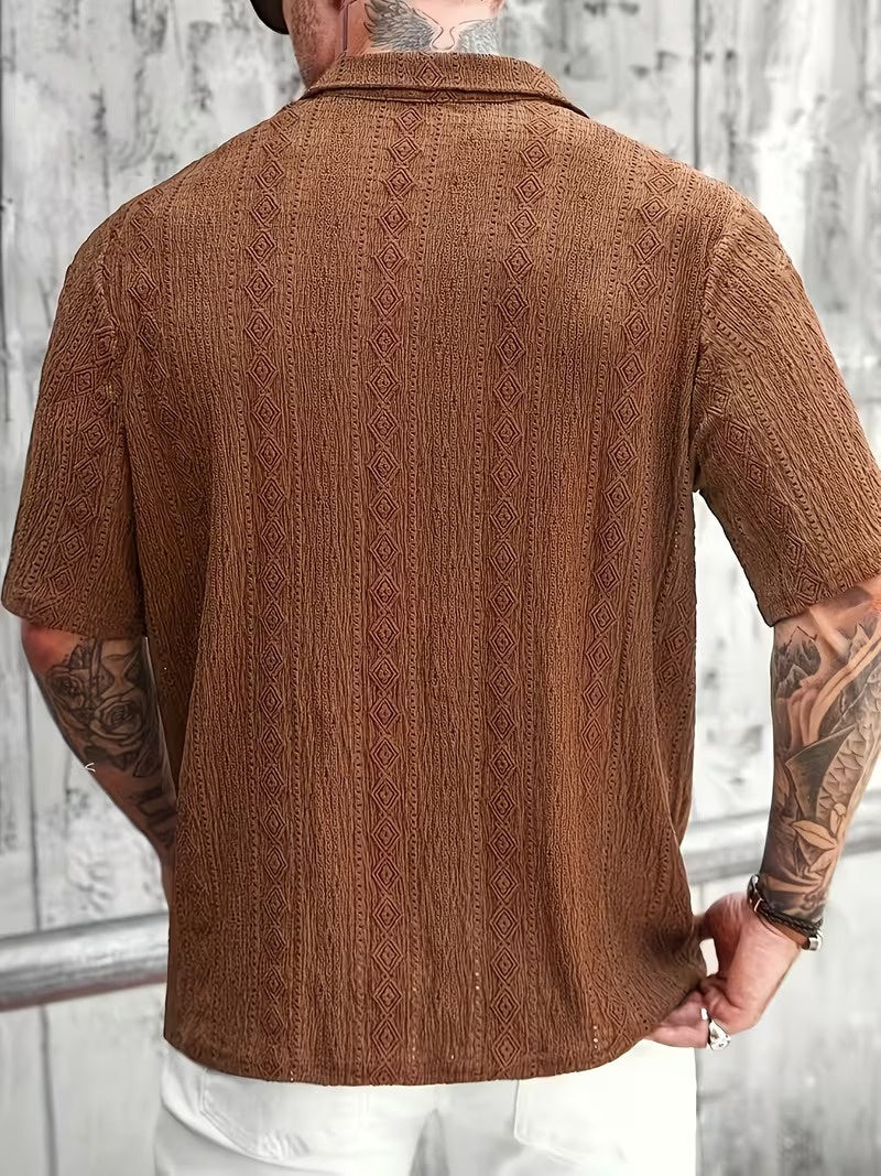 Men’s Short Sleeve Polo Shirt with Textured Pattern