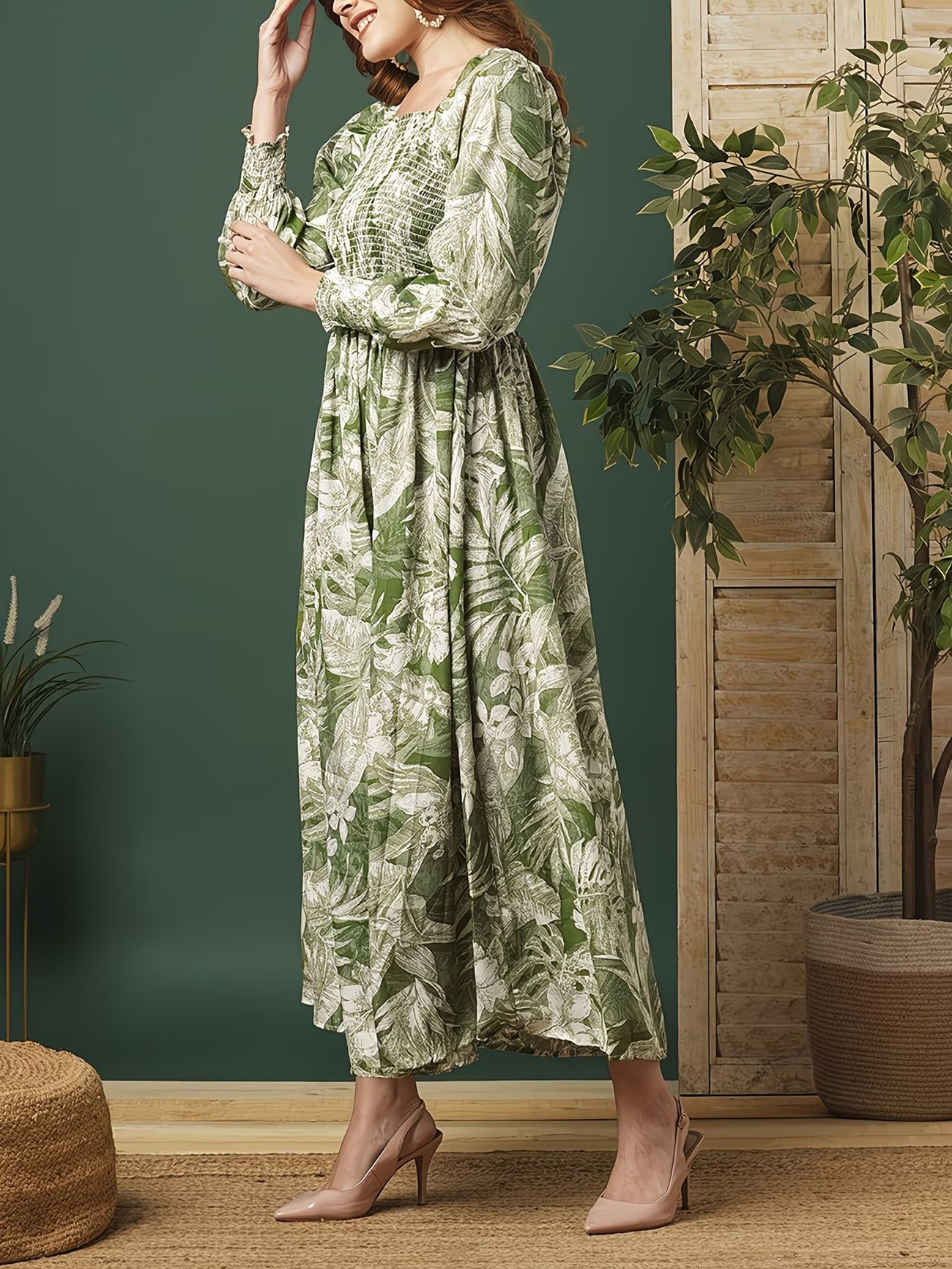 Women's Midi Dress with Botanical Print