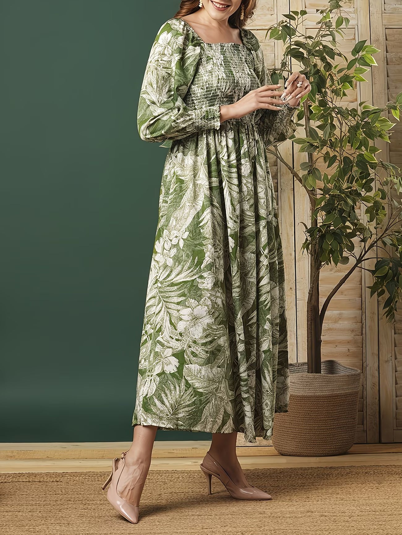 Women's Midi Dress with Botanical Print