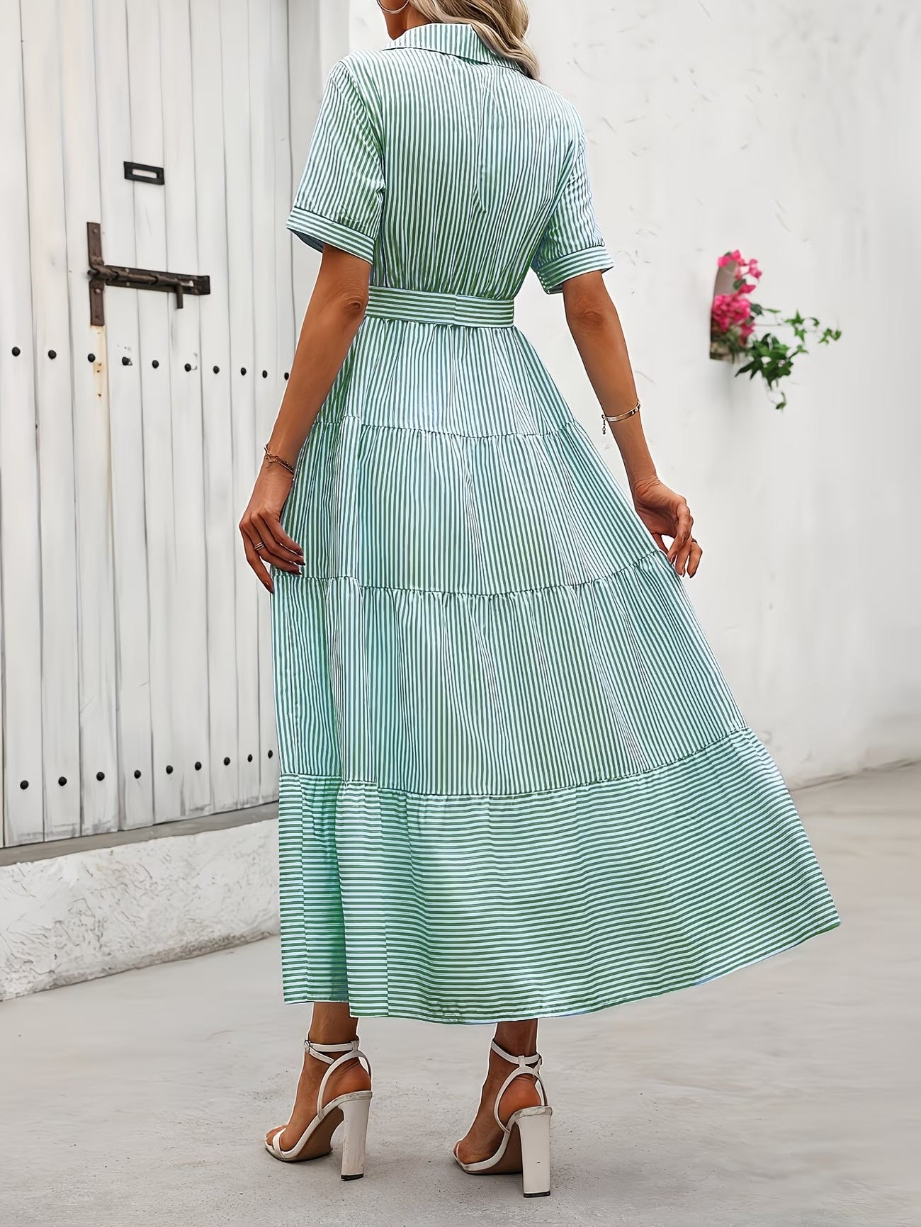Women's Striped Maxi Shirt Dress