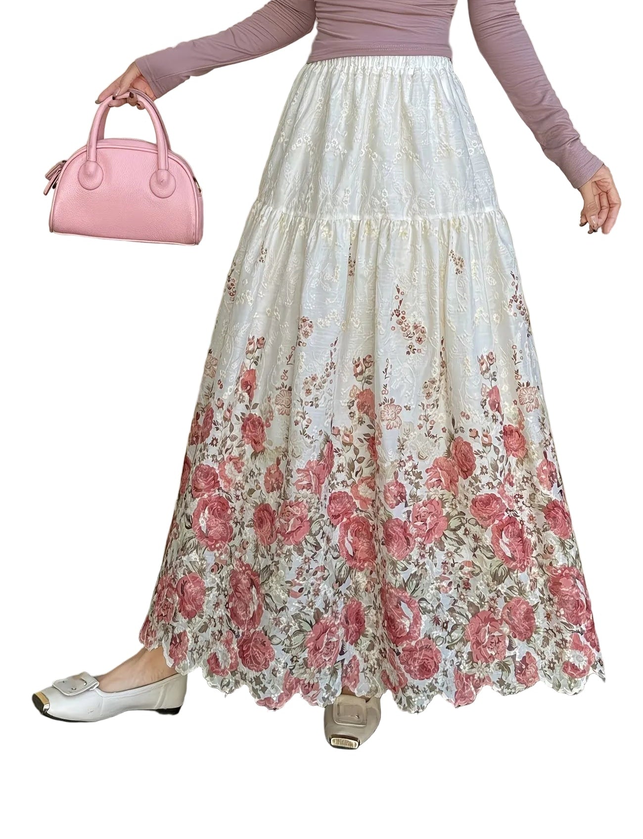 Women's Tiered Maxi Skirt with Floral Pattern