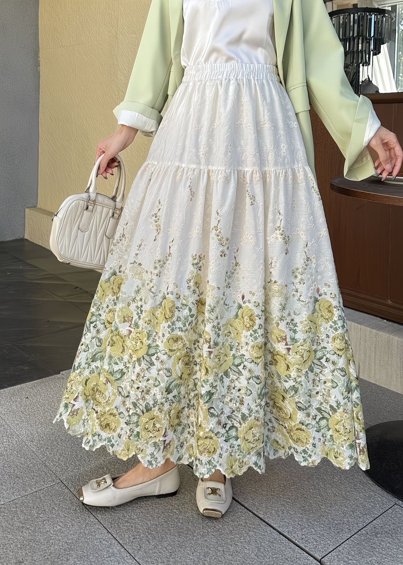 Women's Tiered Maxi Skirt with Floral Pattern
