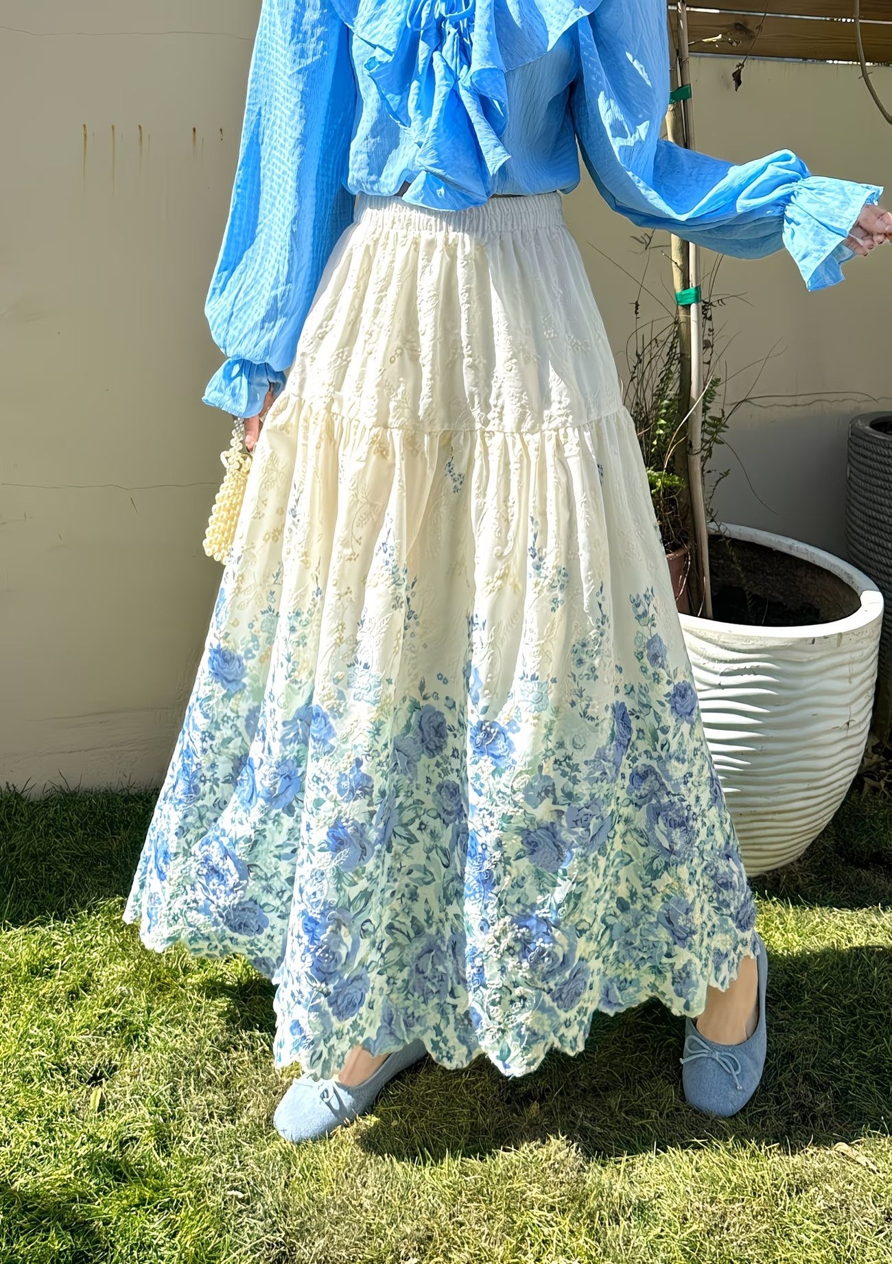 Women's Tiered Maxi Skirt with Floral Pattern
